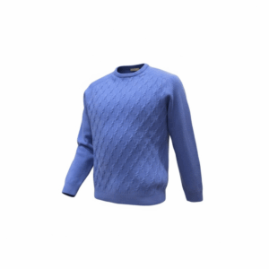 maglia girocollo lana merino cachemire trecce colore azzurro made in italy