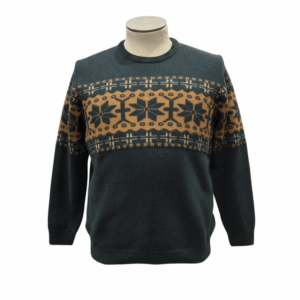 Maglia girocollo in lana merino extrafine e cashmere, con motivo jacquard a fascia Verde