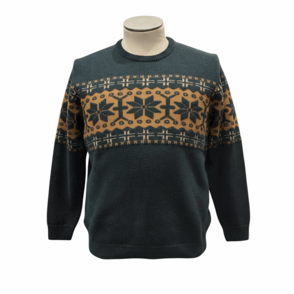 Maglia girocollo in lana merino extrafine e cashmere, con motivo jacquard a fascia Verde