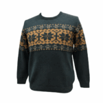 Maglia girocollo in lana merino extrafine e cashmere, con motivo jacquard a fascia Verde