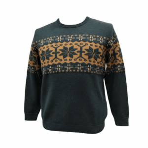 Maglia girocollo in lana merino extrafine e cashmere, con motivo jacquard a fascia Verde