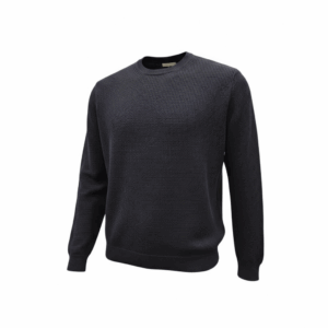 Maglia girocollo in 100% lana merino extrafine, lavorazione nido d’ape fine.