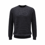 Maglia girocollo in 100% lana merino extrafine, lavorazione nido d’ape fine.