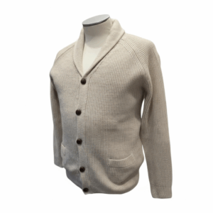 giacca bottoni pelle lana merino e cachemire collo scialle