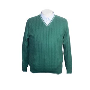 Maglia scollo V in Puro Cotone a Trecce- Made in Italy