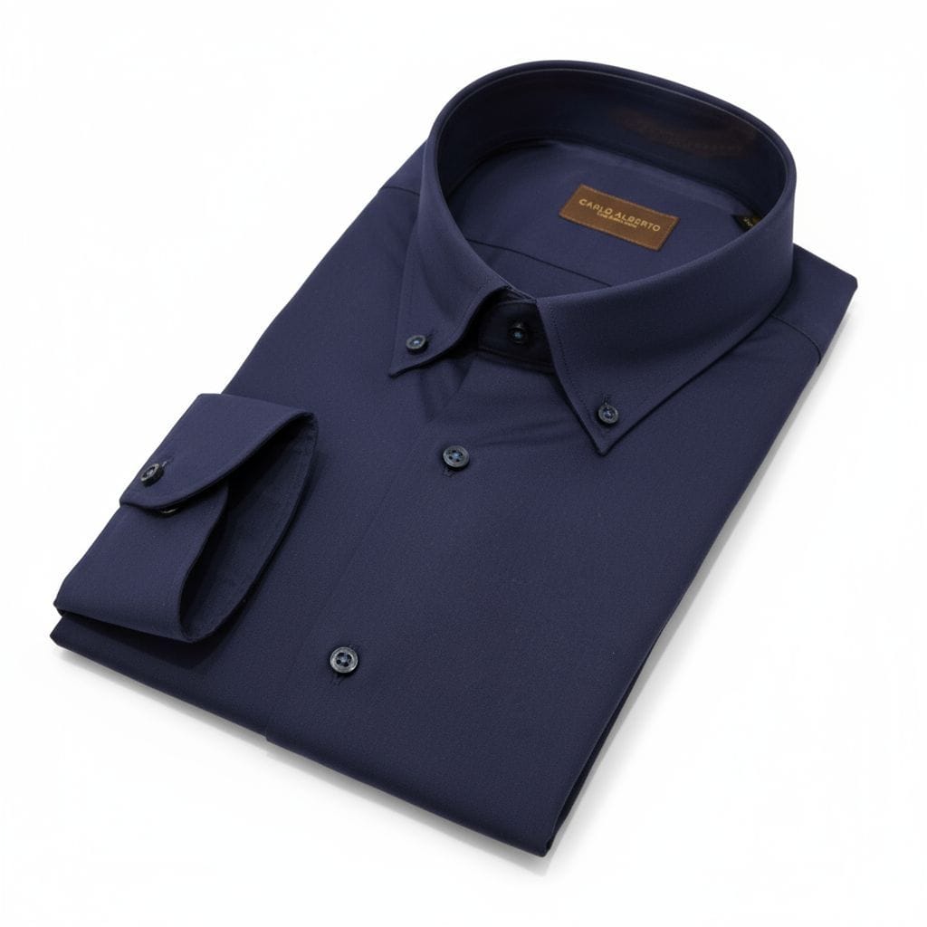 Camicia Puro Cotone Blu – Collo Bottoncino Carlo Alberto Taglie Grandi – Made in Italy