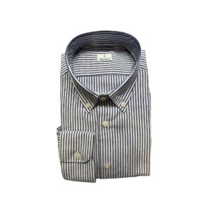 Camicia in tessuto doppio ritorto rigata blu con collo classico  Made in Italy