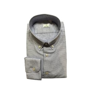 Camicia collo button-down in puro cotone micro fantasia azzurra  Made in Italy