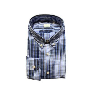 camicia in puro cotone collo botton down made in Italy fantasia quadretto azzurro e blu