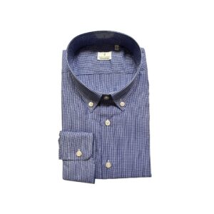Camicia in puro cotone collo button-down fantasia Blu Vichy  Made in Italy